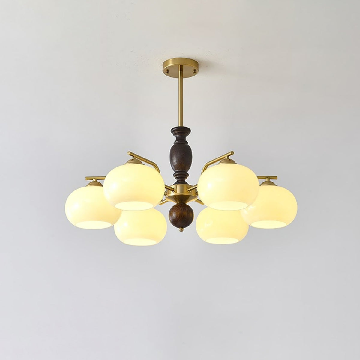 Walnut Beige Orb Chandelier – Modern Designer Pendant Light for Dining and Living Rooms