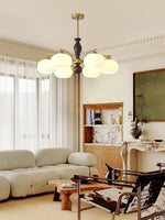 Walnut Beige Orb Chandelier – Modern Designer Pendant Light for Dining and Living Rooms