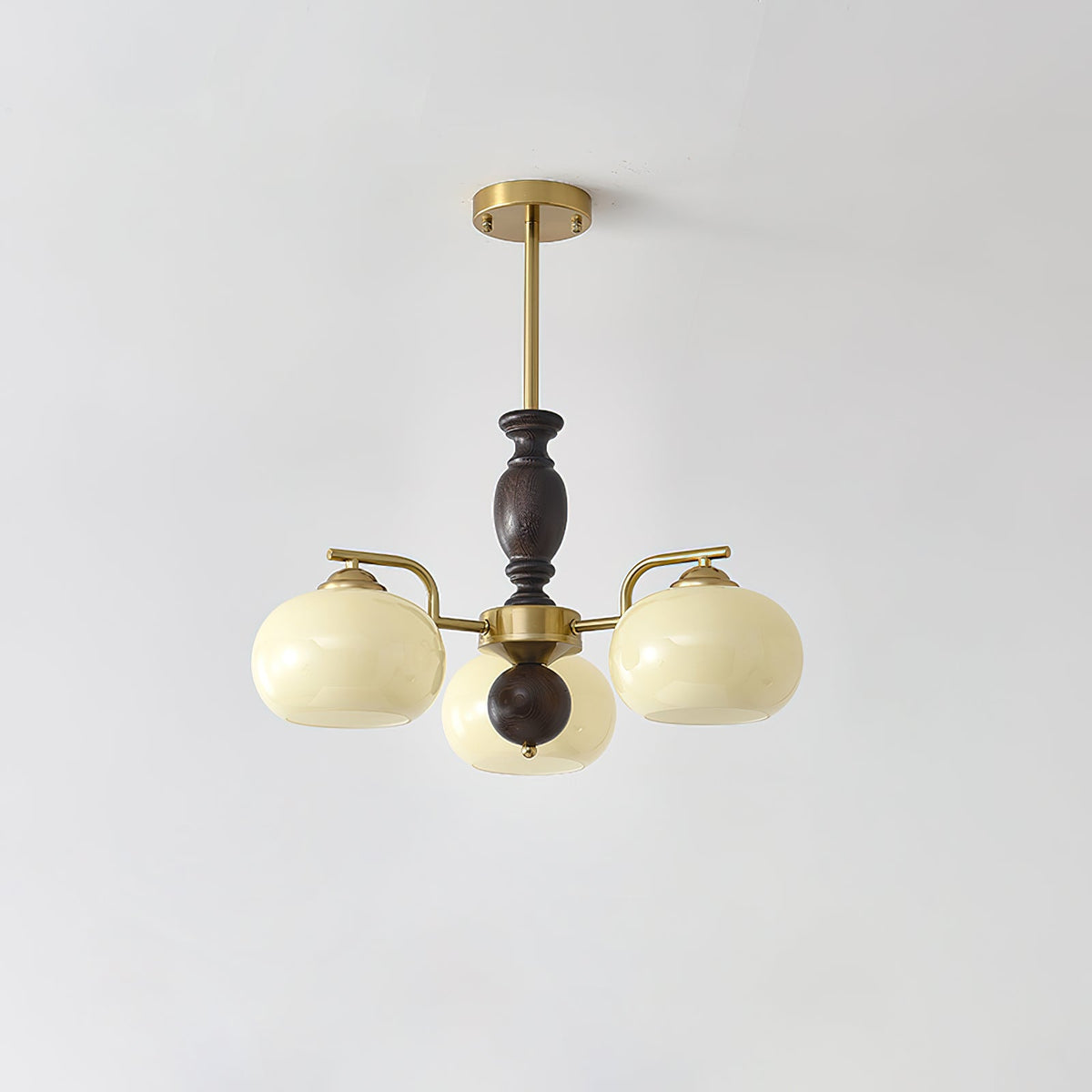 Walnut Beige Orb Chandelier – Modern Designer Pendant Light for Dining and Living Rooms
