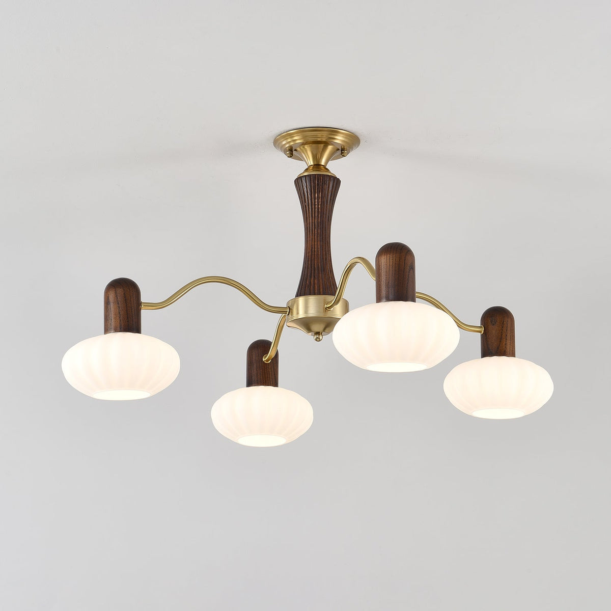 Walnut Embrace Chandelier – Mid-Century Modern Wood & Metal Pendant Light