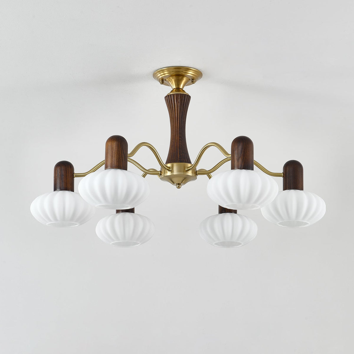Walnut Embrace Chandelier – Mid-Century Modern Wood & Metal Pendant Light
