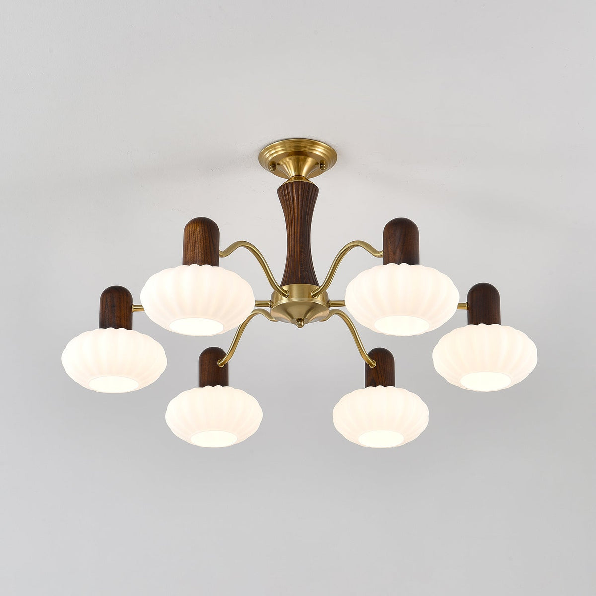 Walnut Embrace Chandelier – Mid-Century Modern Wood & Metal Pendant Light