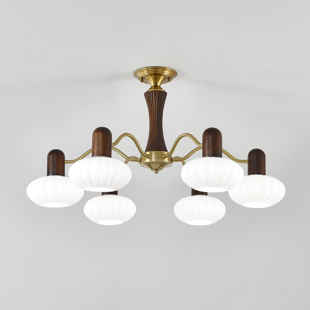 Walnut Embrace Chandelier – Mid-Century Modern Wood & Metal Pendant Light