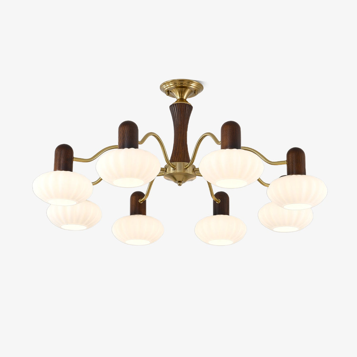 Walnut Embrace Chandelier – Mid-Century Modern Wood & Metal Pendant Light