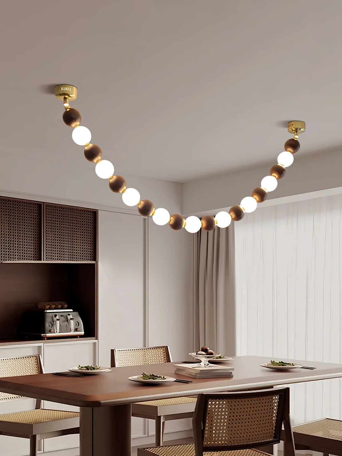 Walnut Bead Necklace Pendant Lamp
