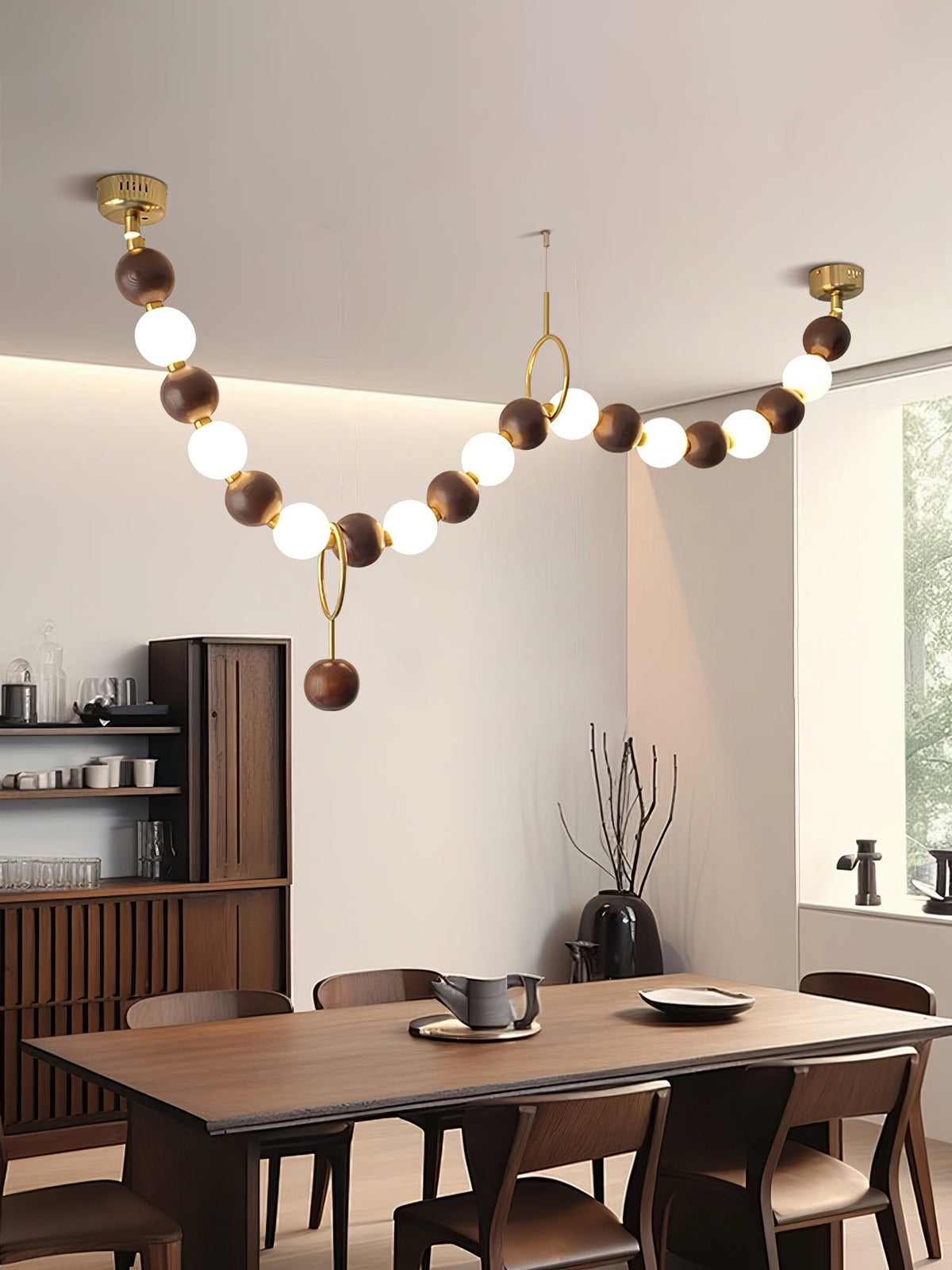 Walnut Bead Necklace Pendant Lamp