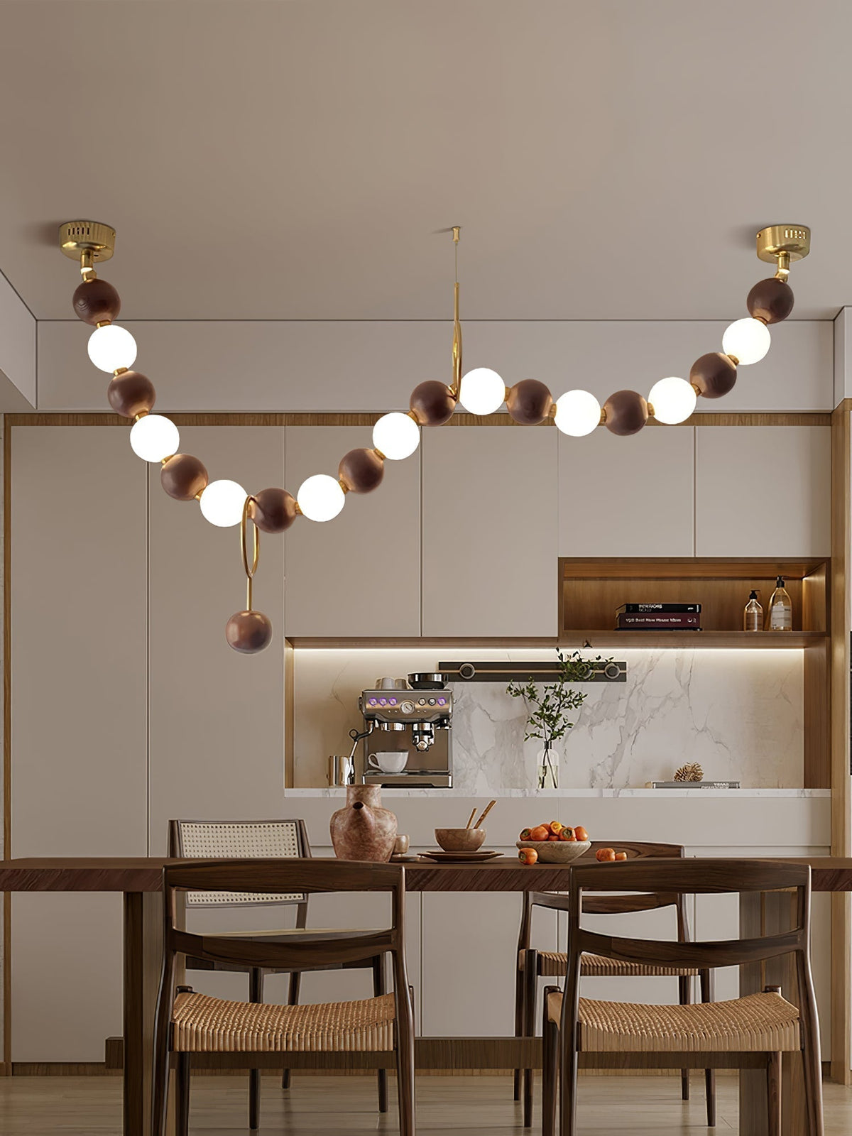 Walnut Bead Necklace Pendant Lamp
