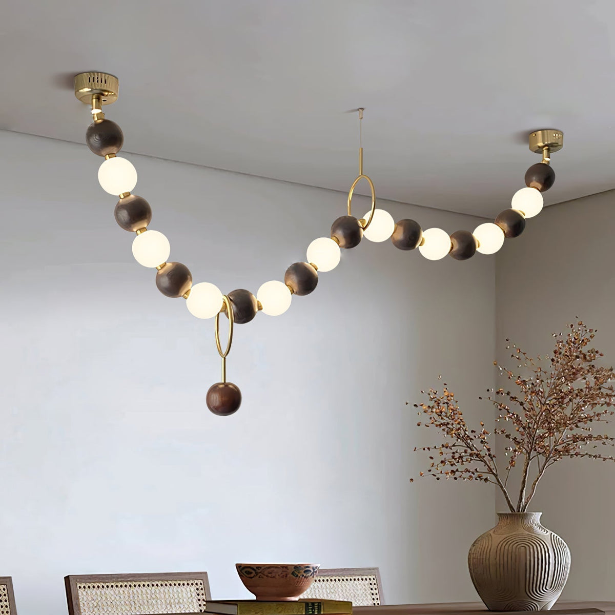 Walnut Bead Necklace Pendant Lamp