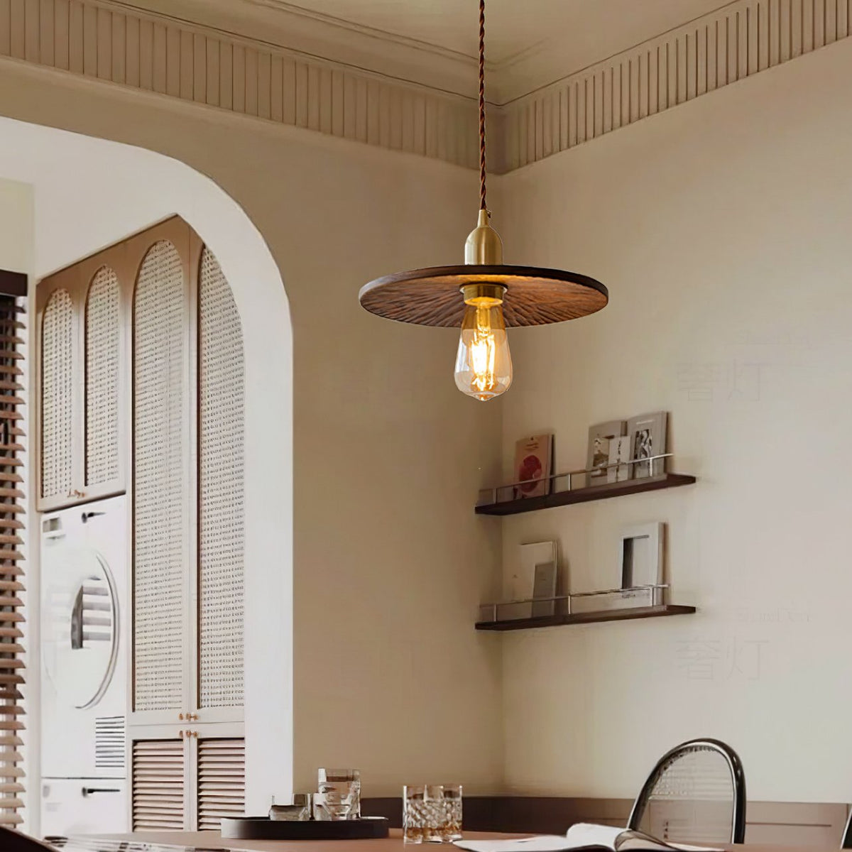 Walnut Saucer Pendant Light