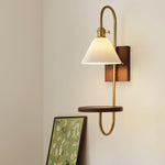 Walnut Shelf Wall Sconce with Brass Accent and Glass Shade