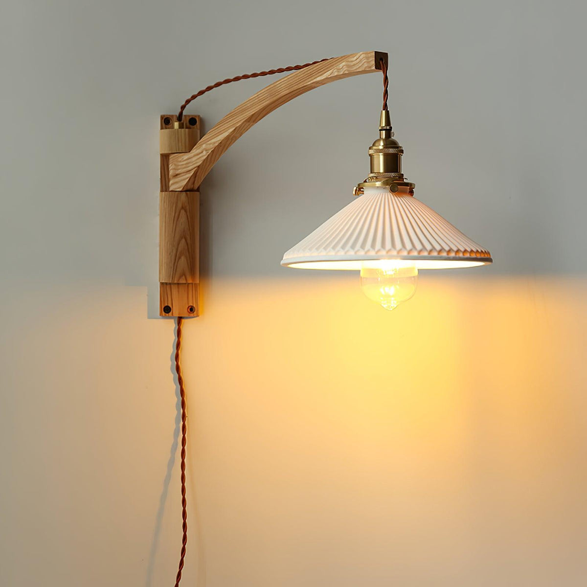 Swing Arm Walnut Wall Light