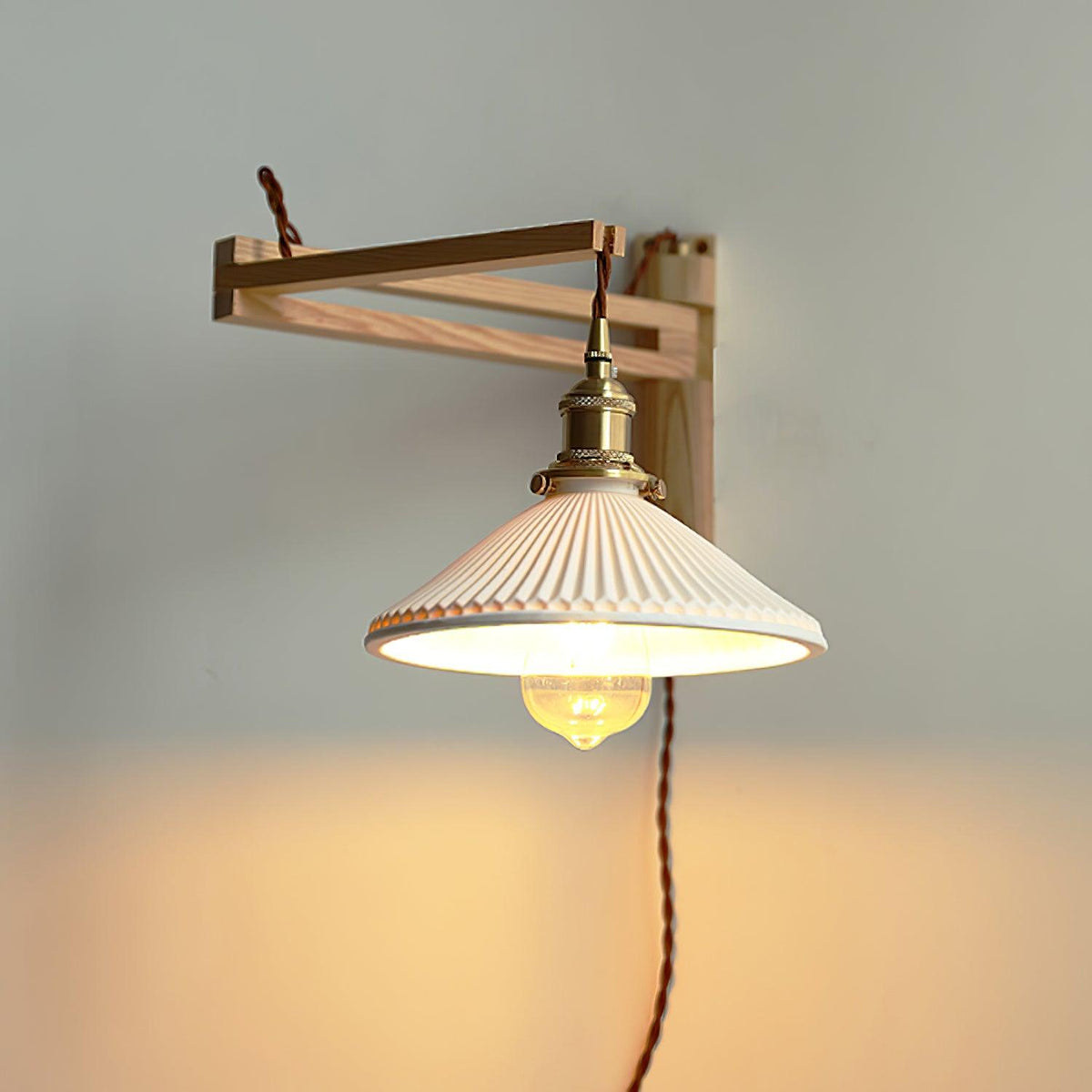 Swing Arm Walnut Wall Light