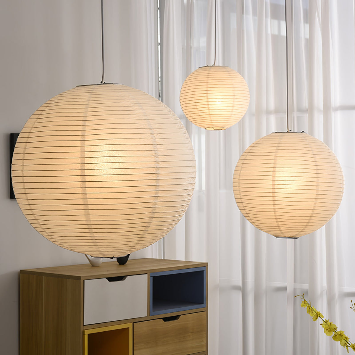 Handmade Mulberry Paper Pendant Light – Mid-Century Modern Washi Shade