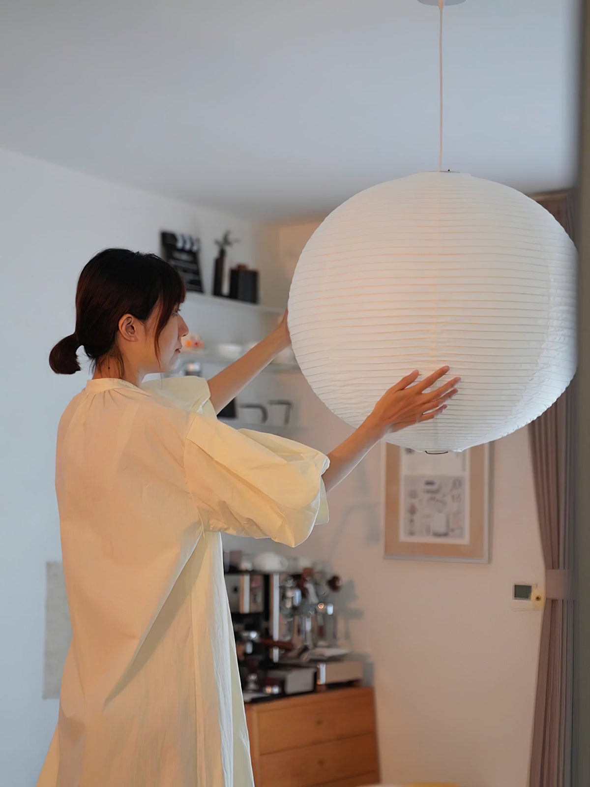 Handmade Mulberry Paper Pendant Light – Mid-Century Modern Washi Shade