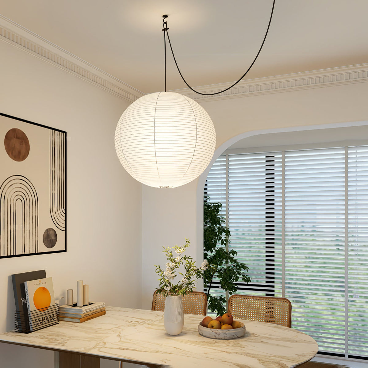 Handmade Mulberry Paper Pendant Light – Mid-Century Modern Washi Shade