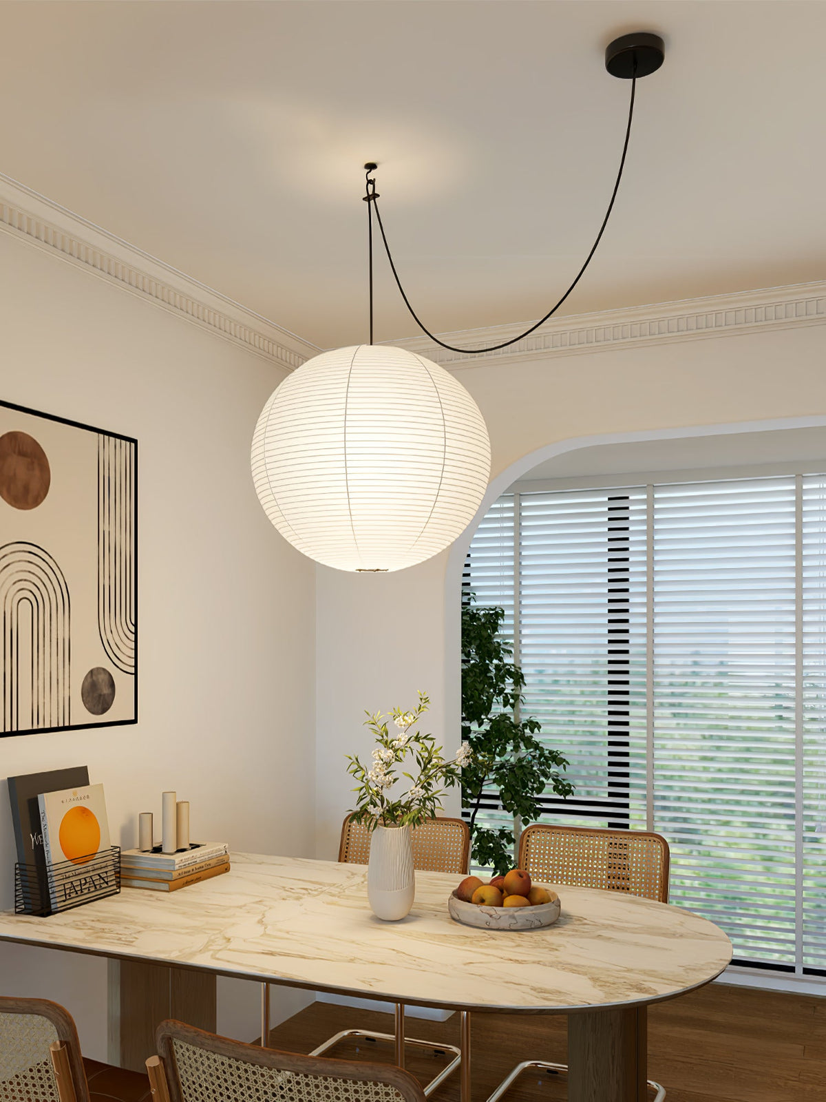 Handmade Mulberry Paper Pendant Light – Mid-Century Modern Washi Shade