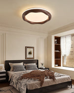 Wavora LED Ceiling Light in Walnut Wood Grain Finish, Modern Flush Mount for Living Room and Bedroom
