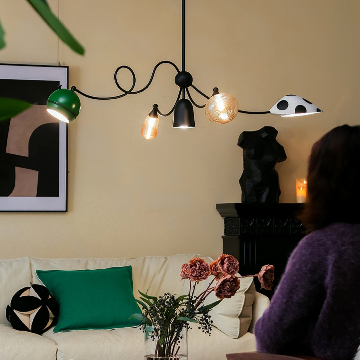 WhimsiLoop Sculptural Chandelier with Mixed Glass Shades