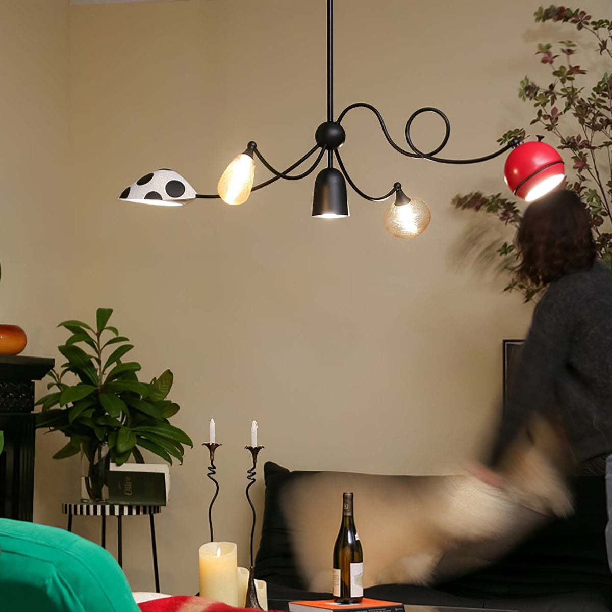 WhimsiLoop Sculptural Chandelier with Mixed Glass Shades