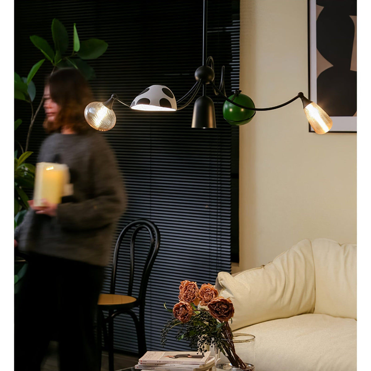 WhimsiLoop Sculptural Chandelier with Mixed Glass Shades