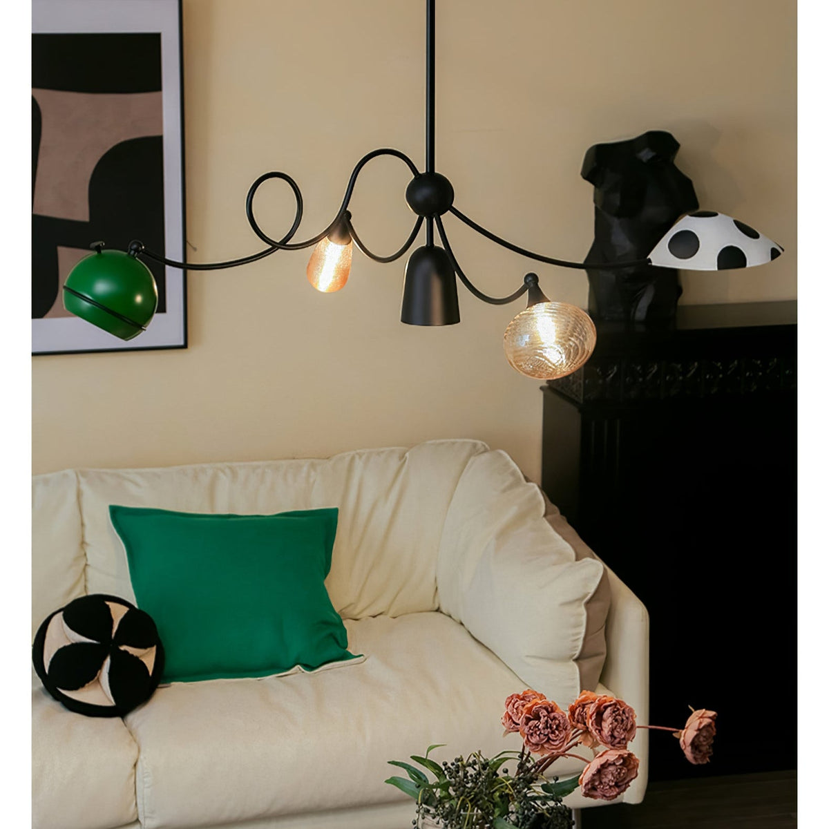 WhimsiLoop Sculptural Chandelier with Mixed Glass Shades