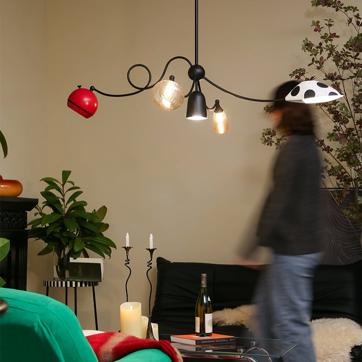 WhimsiLoop Sculptural Chandelier with Mixed Glass Shades