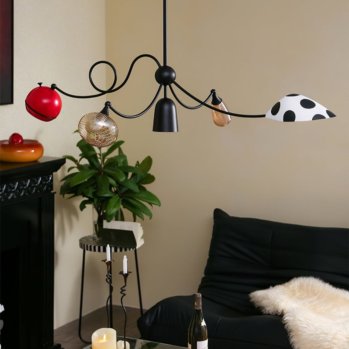 WhimsiLoop Sculptural Chandelier with Mixed Glass Shades