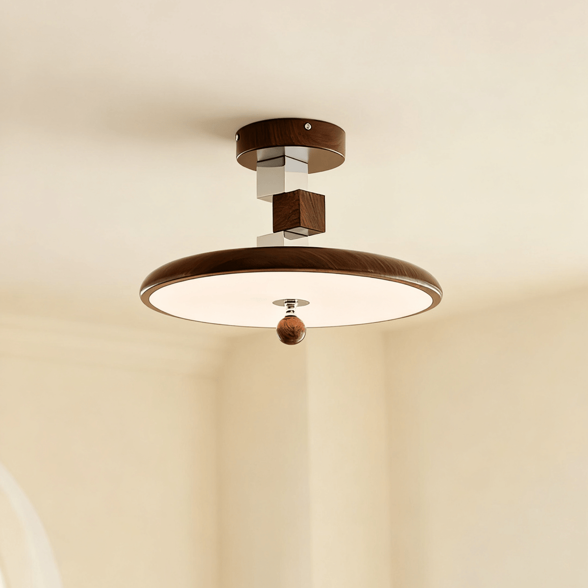 Whirl Ceiling Lamp – Modern Walnut & Chrome Flush Mount Light