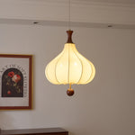 Whispering Grace Fabric Pendant Light with Walnut Wood Accents