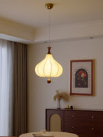 Whispering Grace Fabric Pendant Light with Walnut Wood Accents