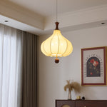 Whispering Grace Fabric Pendant Light with Walnut Wood Accents