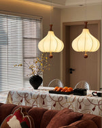 Whispering Grace Fabric Pendant Light with Walnut Wood Accents