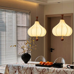 Whispering Grace Fabric Pendant Light with Walnut Wood Accents