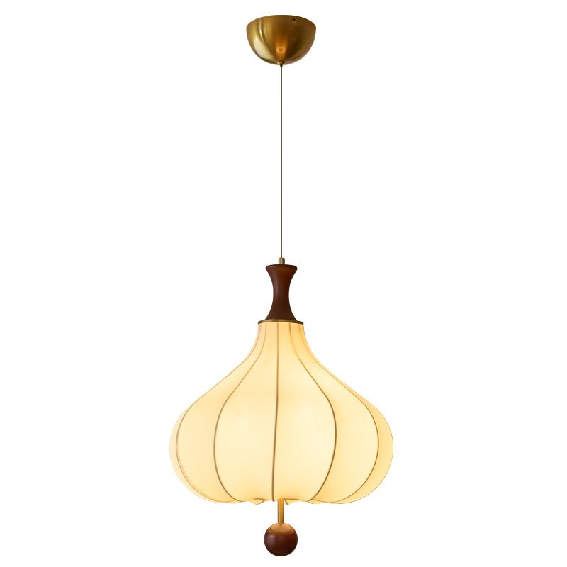 Whispering Grace Fabric Pendant Light with Walnut Wood Accents