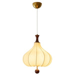 Whispering Grace Fabric Pendant Light with Walnut Wood Accents