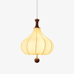 Whispering Grace Fabric Pendant Light with Walnut Wood Accents