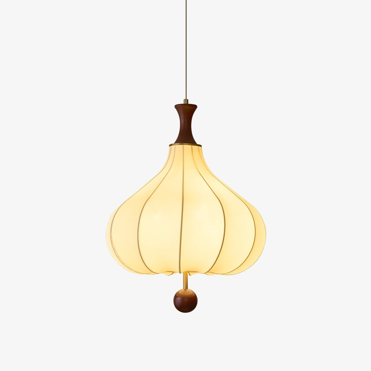 Whispering Grace Fabric Pendant Light with Walnut Wood Accents