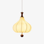 Whispering Grace Fabric Pendant Light with Walnut Wood Accents