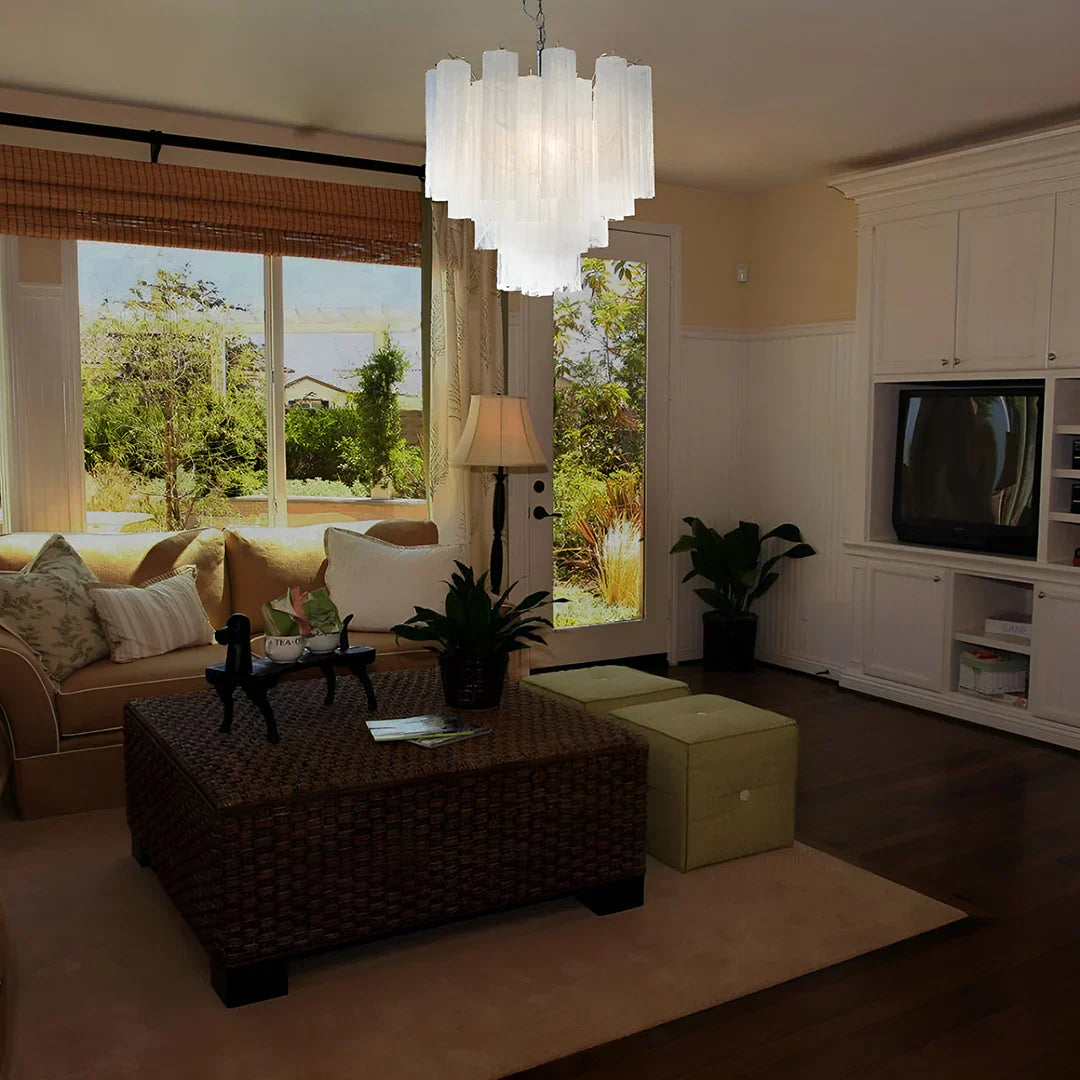 White Glass Tube Chandelier
