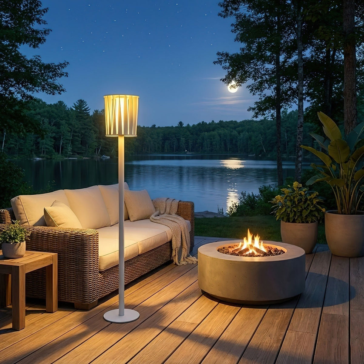 White Column Outdoor Floor Lamp – Modern Aluminum Garden Light