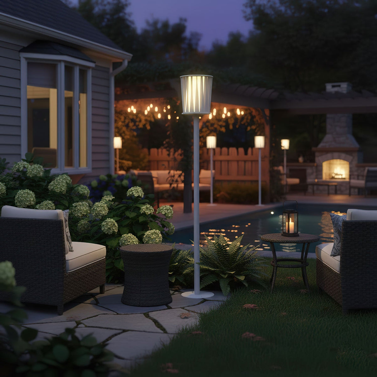 White Column Outdoor Floor Lamp – Modern Aluminum Garden Light