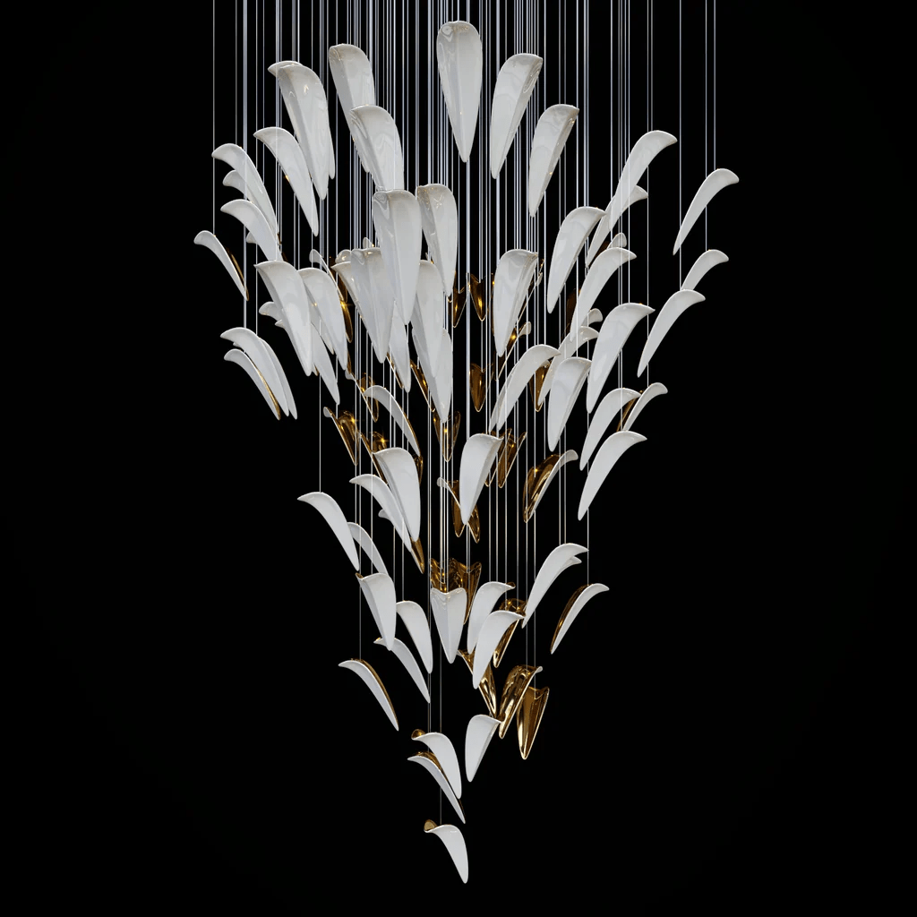 White Feather Art Deco Glass Chandelier – Customizable Modern LED Pendant Light