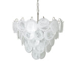 Lumina White Glass Disc Chandelier – Modern Designer Pendant Light for Dining Room and Living Room
