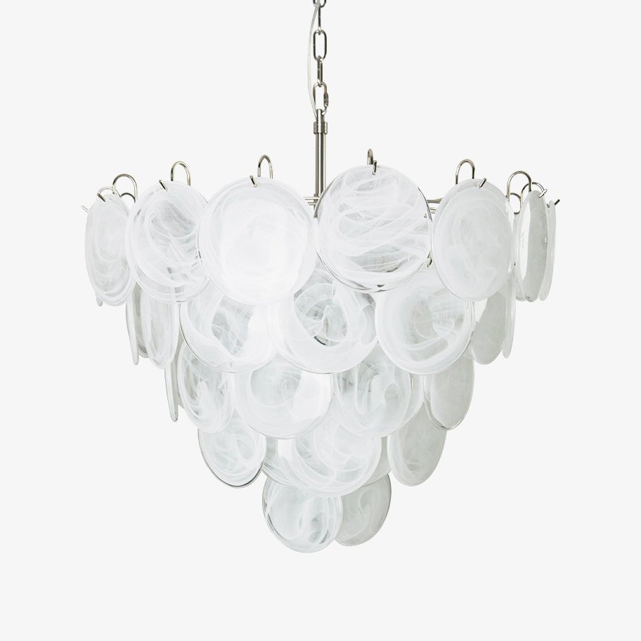 Lumina White Glass Disc Chandelier – Modern Designer Pendant Light for Dining Room and Living Room