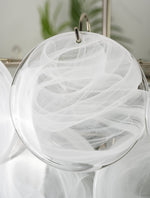 Lumina White Glass Disc Chandelier – Modern Designer Pendant Light for Dining Room and Living Room