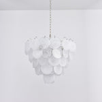 Lumina White Glass Disc Chandelier – Modern Designer Pendant Light for Dining Room and Living Room