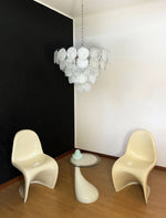 Lumina White Glass Disc Chandelier – Modern Designer Pendant Light for Dining Room and Living Room