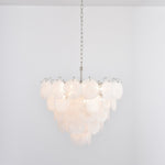 Lumina White Glass Disc Chandelier – Modern Designer Pendant Light for Dining Room and Living Room
