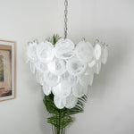 Lumina White Glass Disc Chandelier – Modern Designer Pendant Light for Dining Room and Living Room