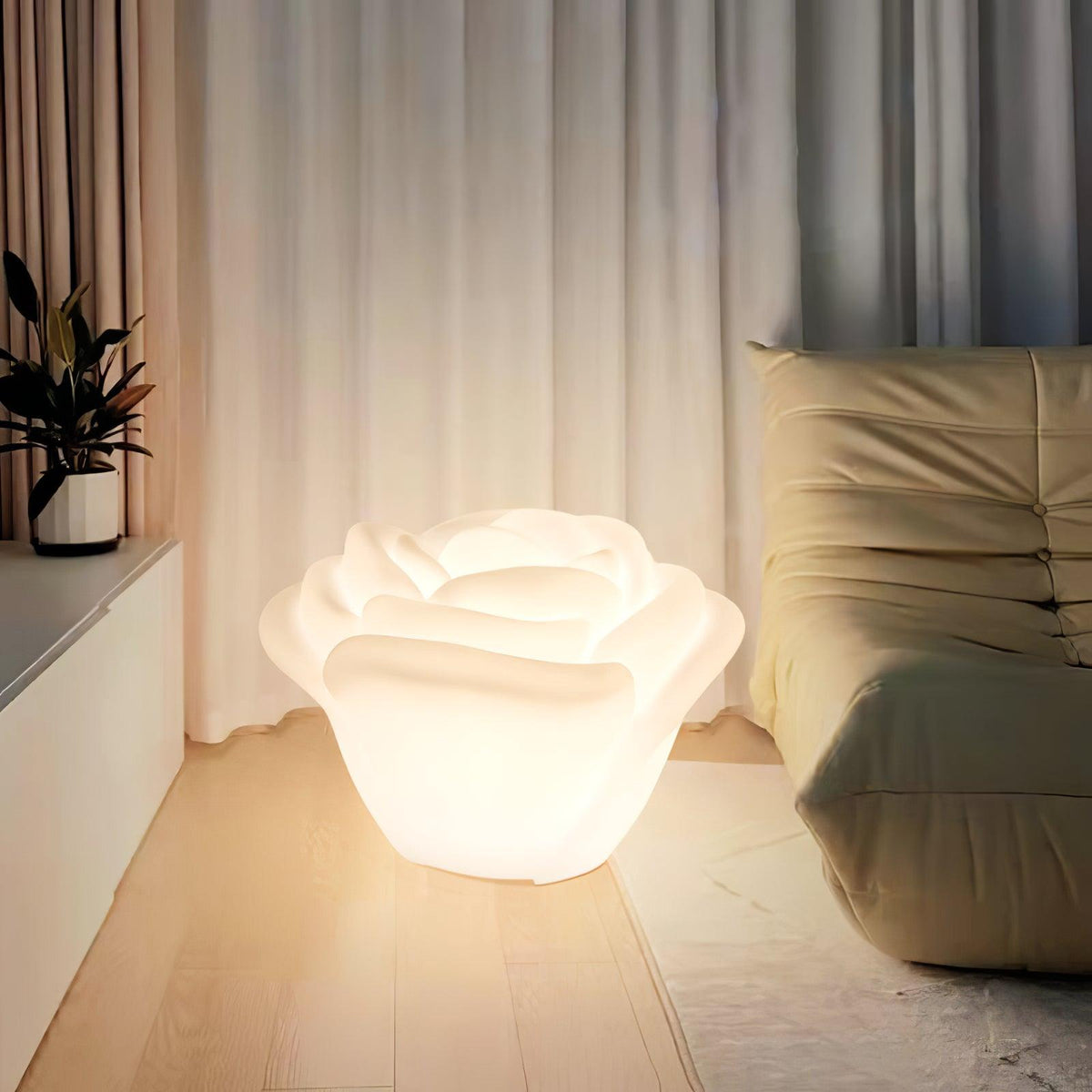 White Rose LED Table Lamp – Sculptural Petal Design for Modern Interiors